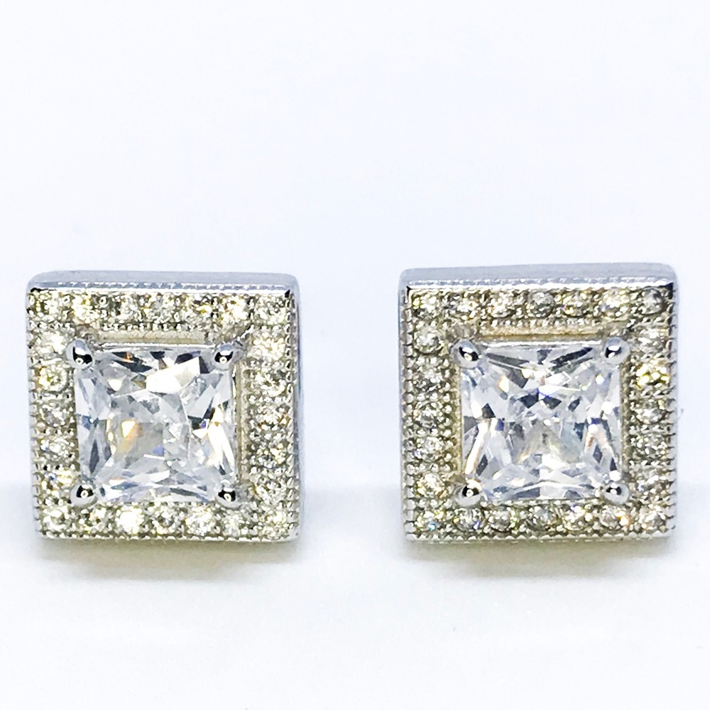 14k White Gold on Sterling Silver Square Earrings